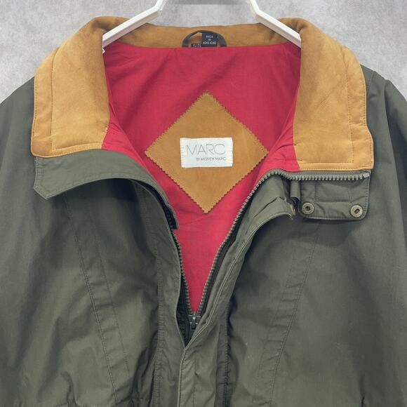 Vtg 80-90s Marc by Andrew Marc Mens XL Bomber Jacket Olive Green Mustard Collar - Picture 6 of 10
